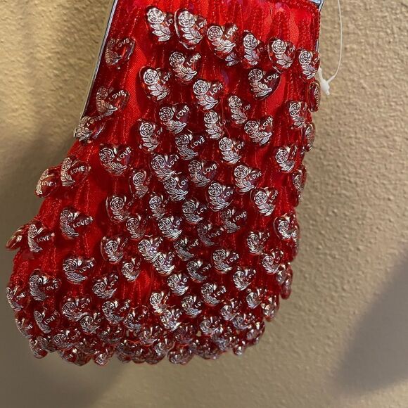 La viola Vintage Red Satin LOVE Beads with Hearts Long Chain Crossbody Purse - Picture 9 of 16